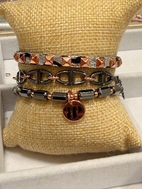 Bomb Party NWOT!!Layered Gunmetal and Rose Gold Women's Bracelet Set